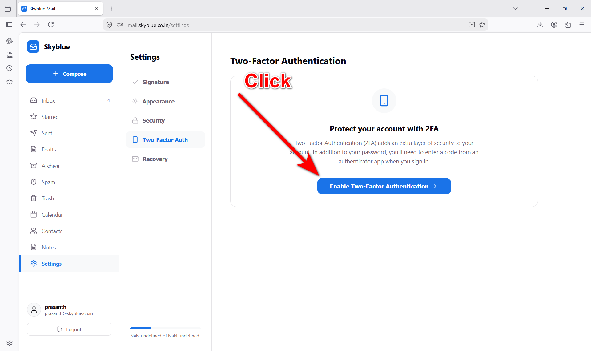 Two-Factor Authentication panel with an Enable Two-Factor Authentication button