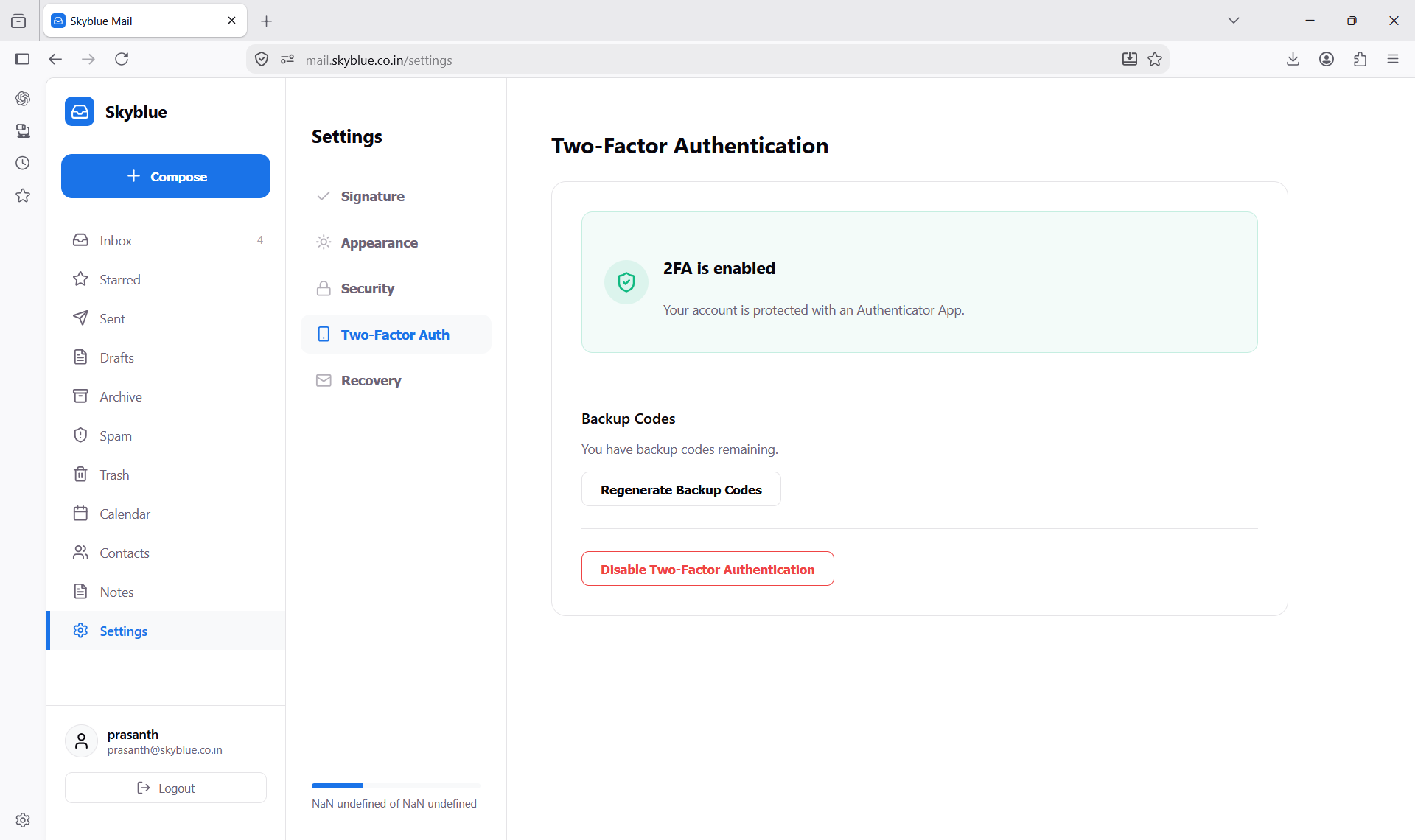 Skyblue Mail sign-in screen with work email and password fields